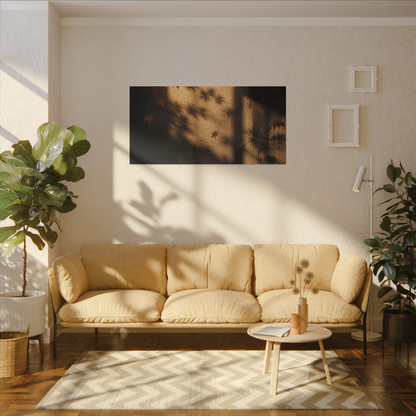 Shadow Play Canvas Art | Autumn Dark Japandi Charcoal Ink Art