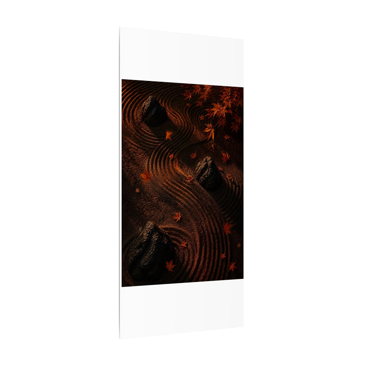 Dark Japandi Rock Garden in Golden Hour | Charcoal Ink Canvas Art