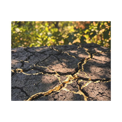 Shibui Cracked Earth Canvas Art - Kintsugi Gold Repair