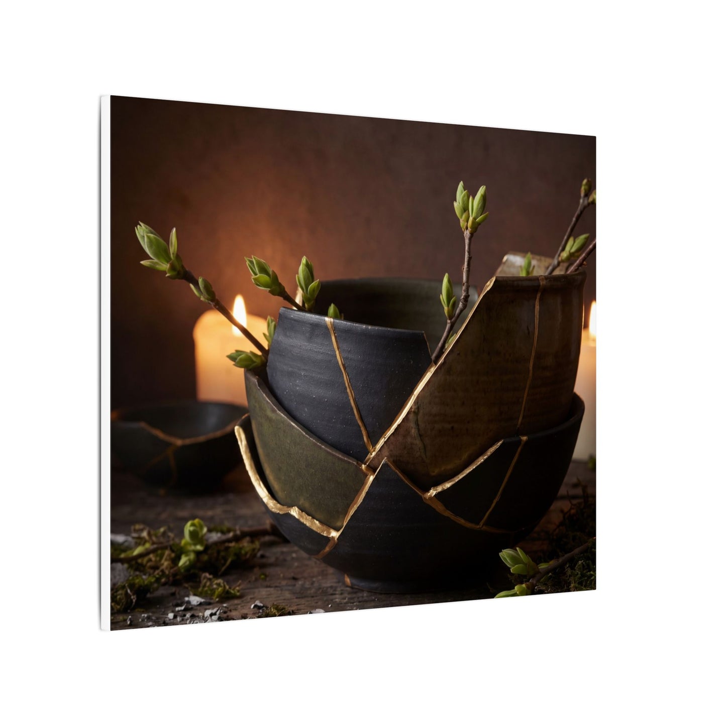 Broken Pottery Spring Canvas Art | Dark Japandi Luxurious Design