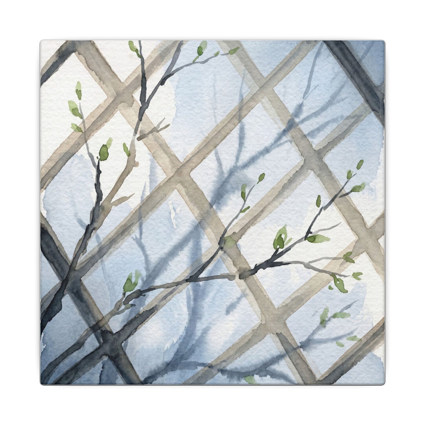 Shoji Screen Canvas Art | Spring Japandi Watercolor Art