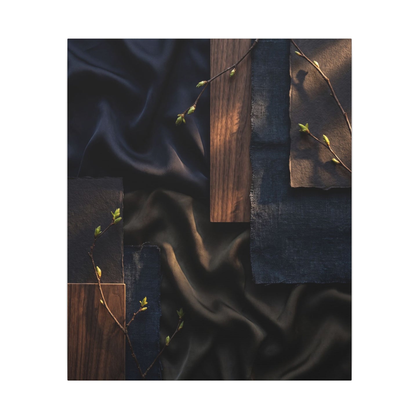 Silk Drape Spring Canvas Art | Dark Japandi Moody Design