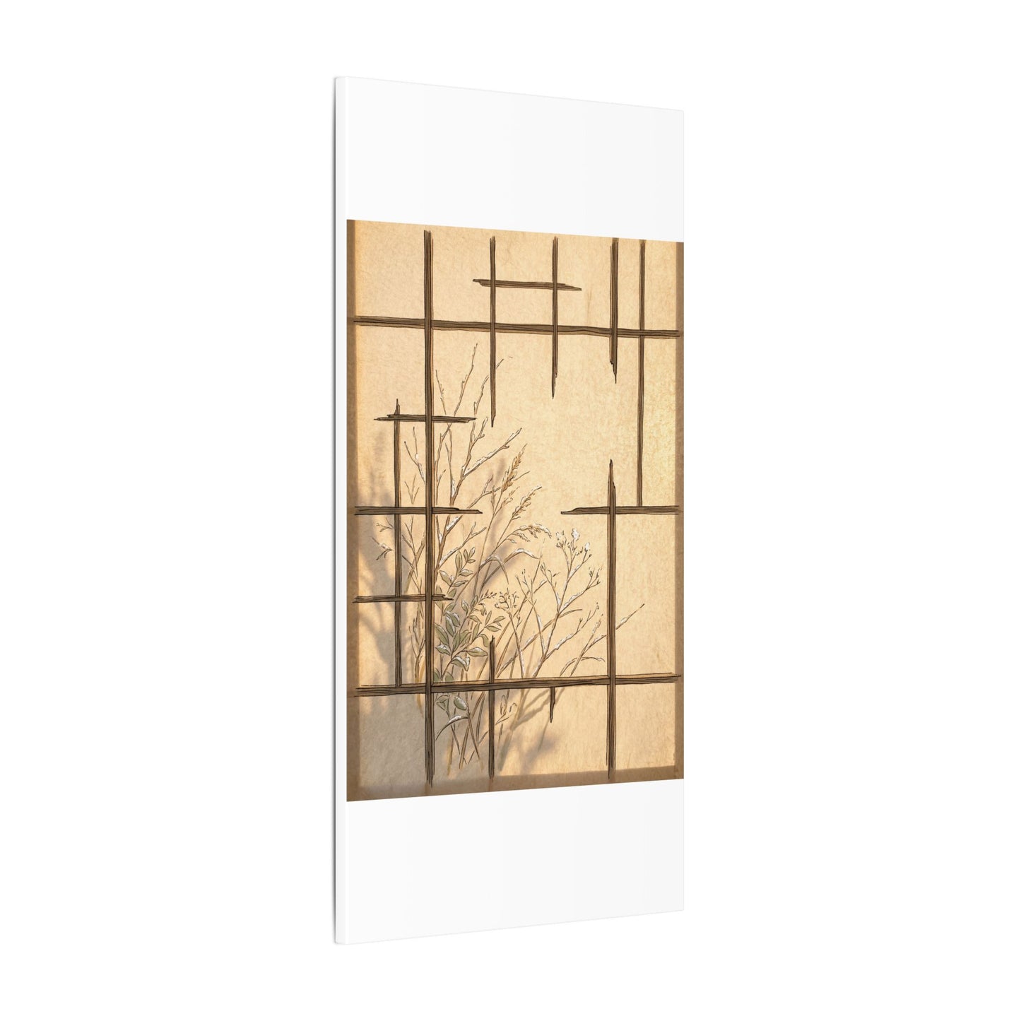 Shoji Screen Canvas Art | Winter Japandi Minimal Line Art