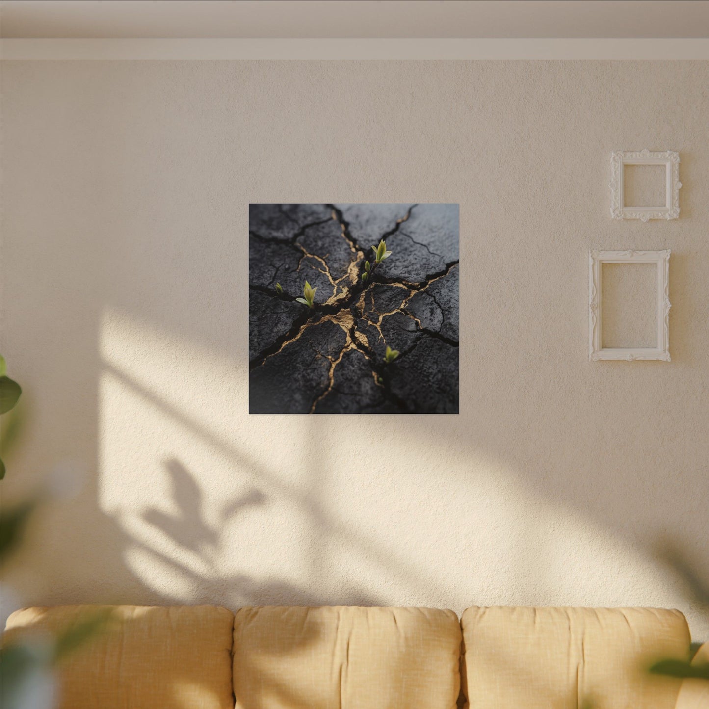 Ma Cracked Earth Canvas Art - Dark Japandi Charcoal Ink