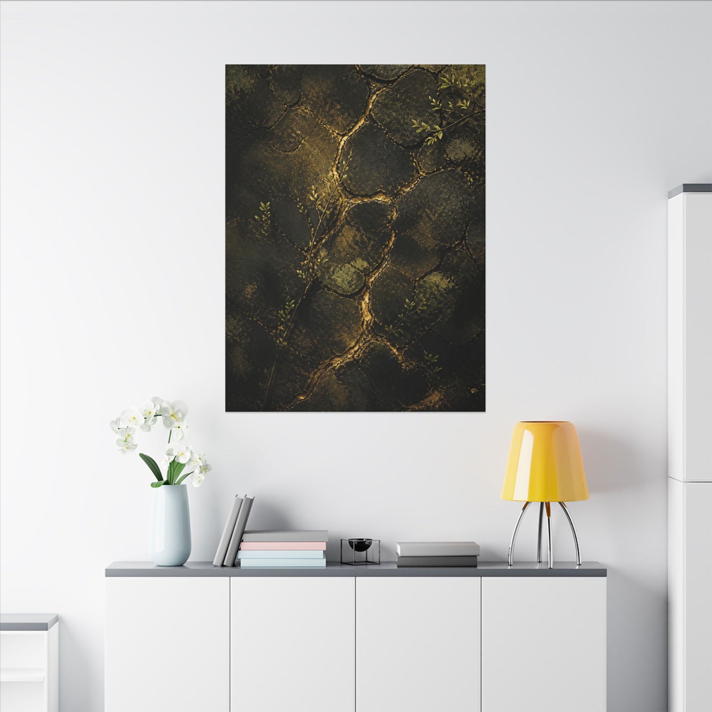 Shibui Cracked Earth Canvas Art - Dark Japandi Dark Texture