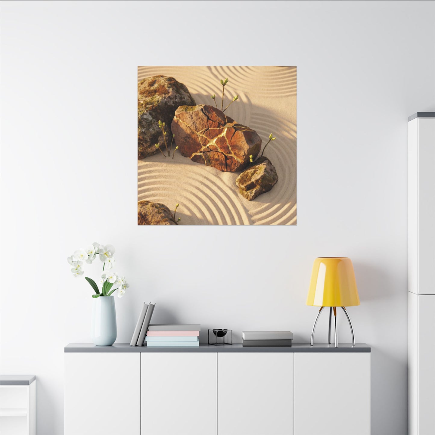 Kanso Rock Garden Canvas Art - Kintsugi Crackle Gold