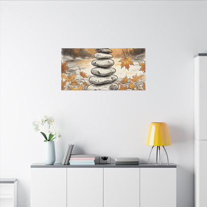 Earthy River Stones Canvas Art - Minimal Line Japandi