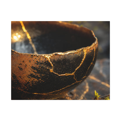 Kintsugi Ceramic Bowl in Golden Hour | Gold Vein Canvas Art