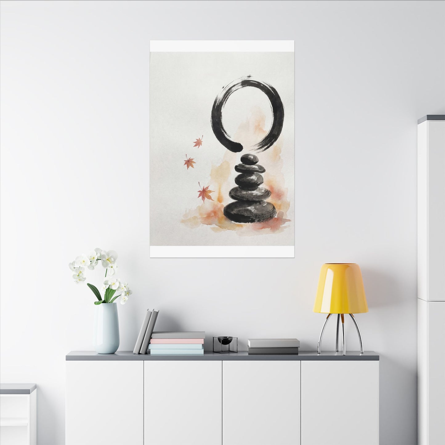 River Stones Canvas Art | Autumn Zen Enso Art