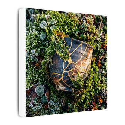 Artful Moss Close Up Canvas Art - Gold Repair Kintsugi