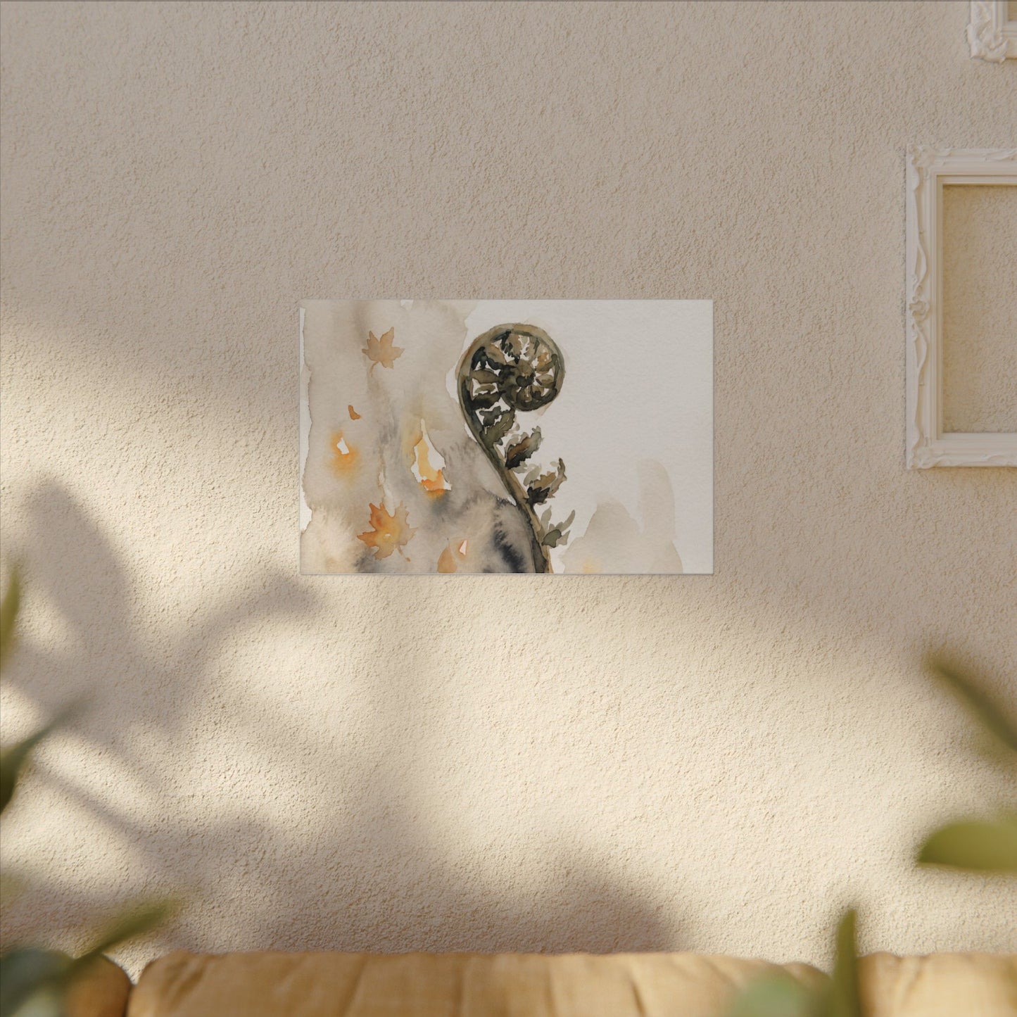 Fern Unfurling Watercolor Canvas Art | Earthy Japandi Art