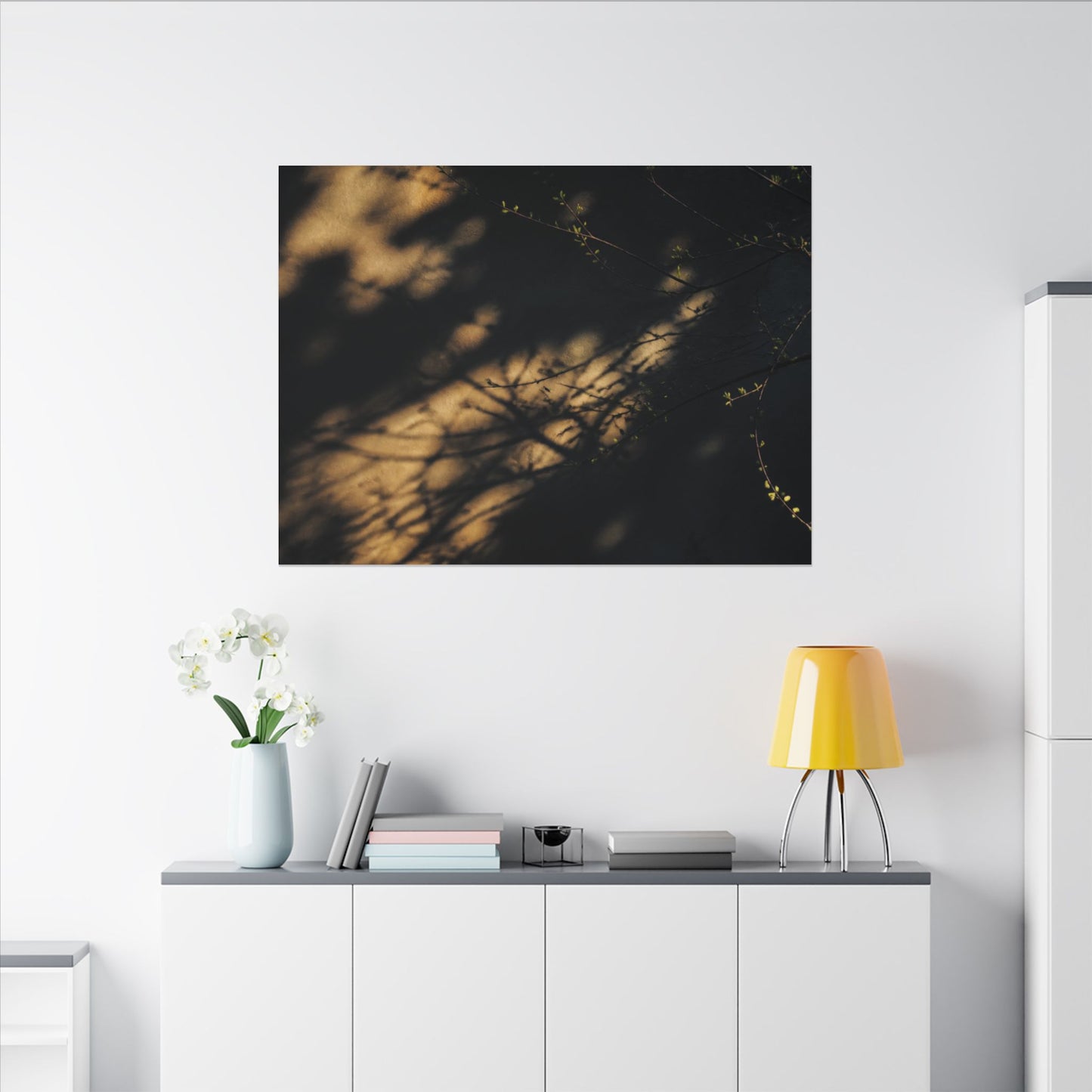 Moody Shadow Play Canvas Art - Moody Minimal Dark Japandi