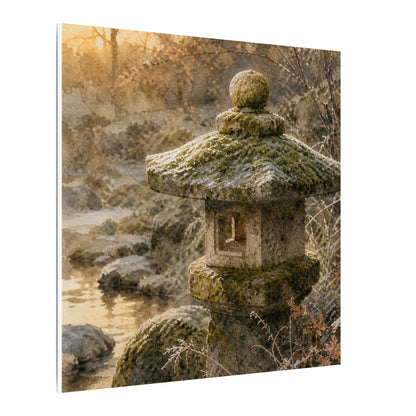 Winter Stone Lantern Watercolor Canvas Art | Earthy Decor