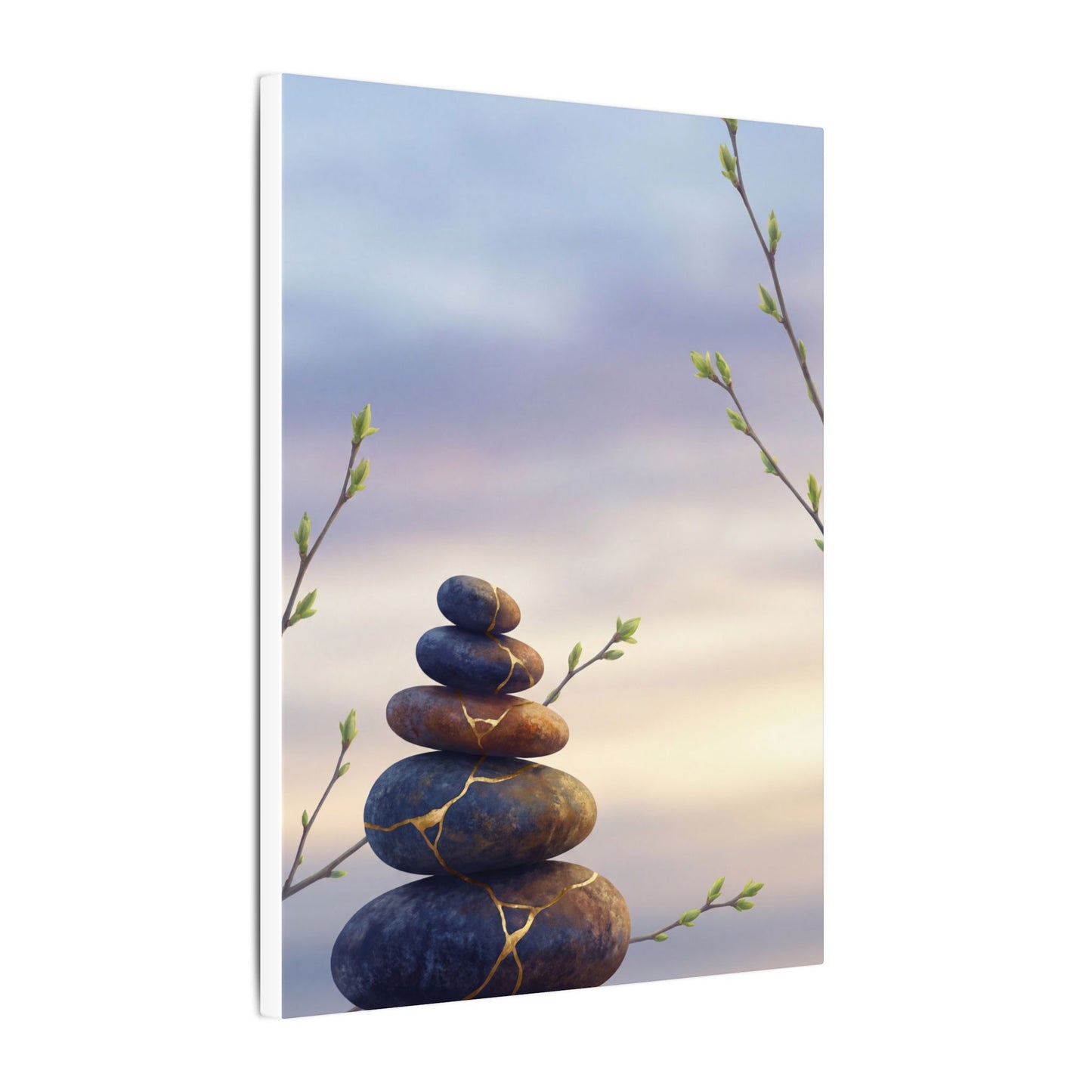 Spring River Stones Gold Vein Canvas Art | Philosophical Decor