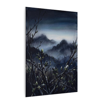 Mountain Mist Spring Canvas Art | Dark Japandi Atmospheric Design
