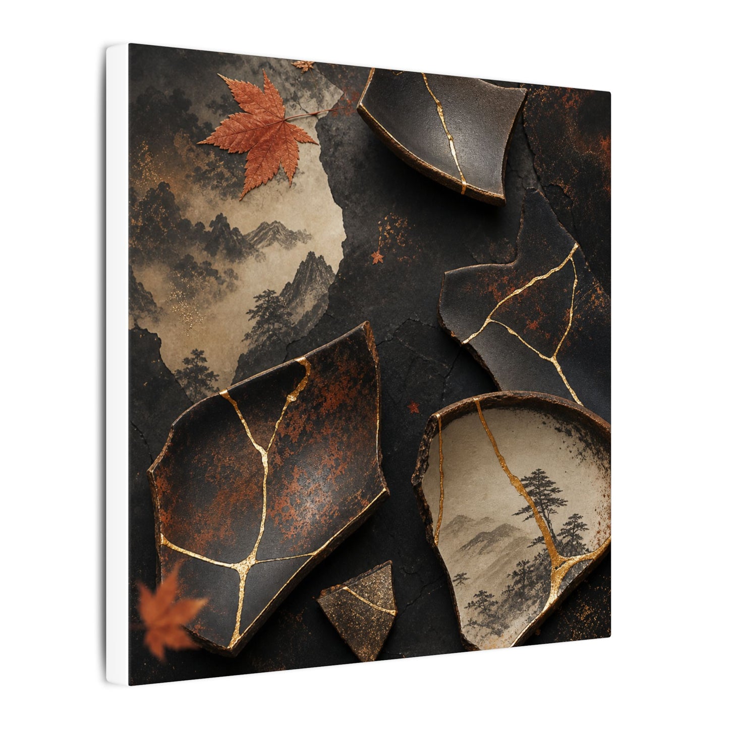 Broken Pottery Gold Vein Canvas Art | Philosophical Kintsugi Art