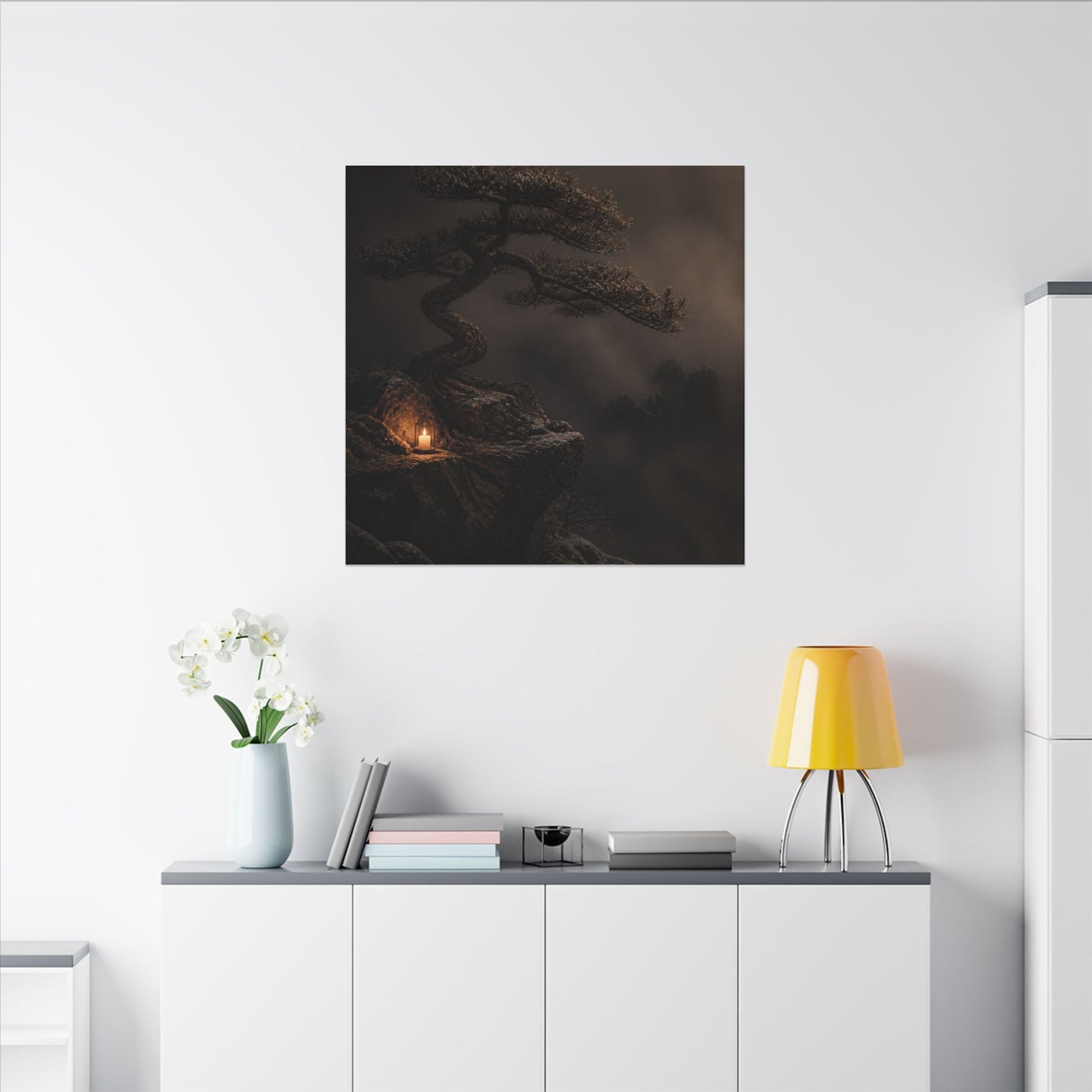 Pine Tree Shadow Zen Canvas Art | Luxurious Dark Japandi Art