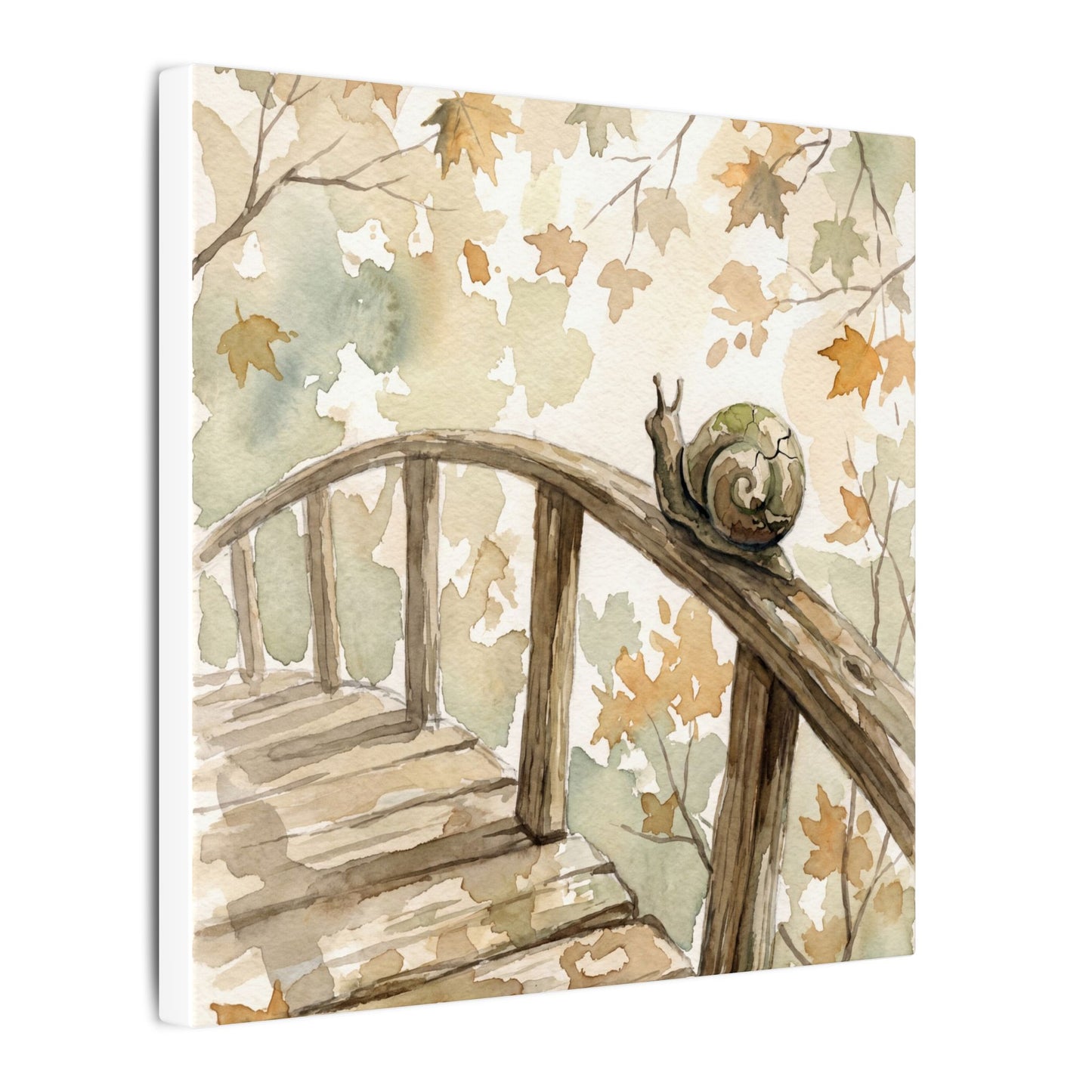 Wooden Bridge Canvas Art | Autumn Japandi Watercolor Art
