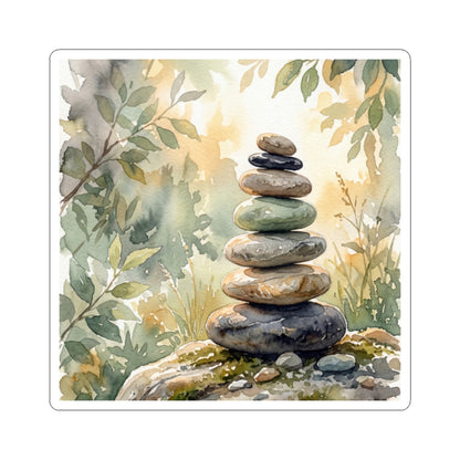 Mono No Aware River Stones Sticker - Japandi Watercolor Art Print