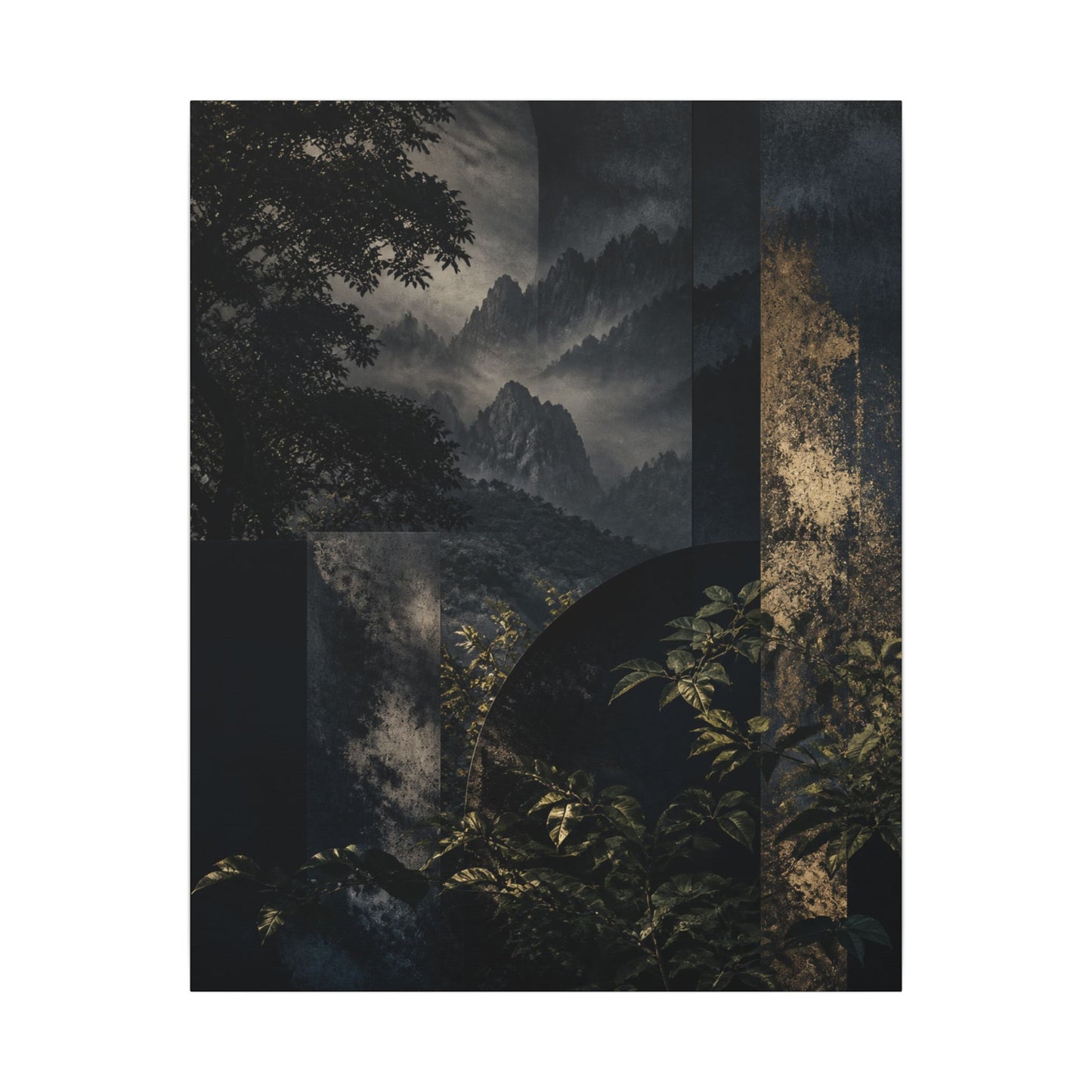 Mountain Mist Summer Canvas Art | Dark Japandi Atmospheric Design
