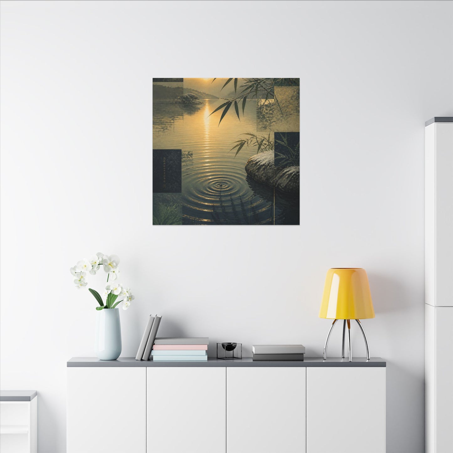 Zen Water Ripple in Golden Hour | Ukiyo E Inspired Canvas Art