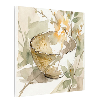 Spring Ceramic Bowl Watercolor Canvas Art | Neutral Decor