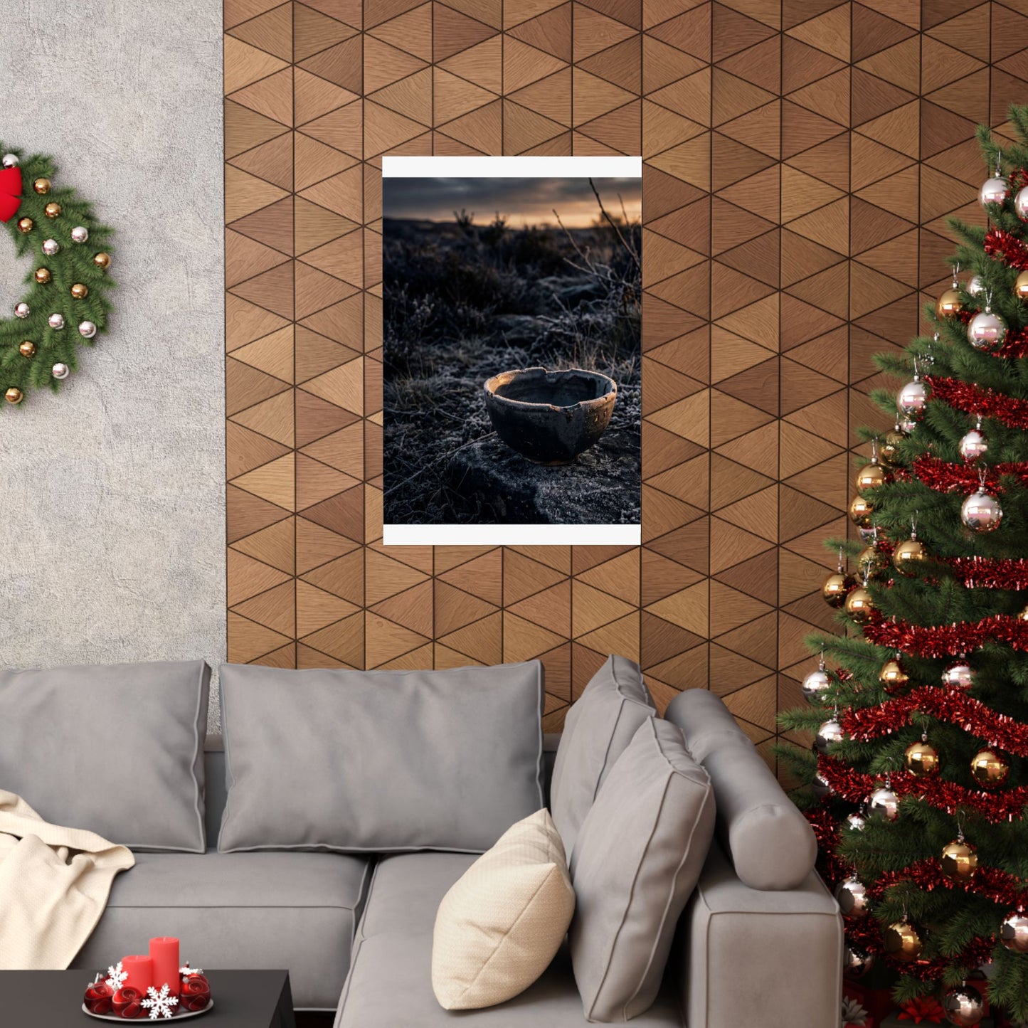 Dark Japandi Ceramic Bowl in Golden Hour | Dark Texture Wall Art Print