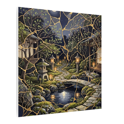 Kintsugi Moonlit Garden in Candlelight | Gold Vein Canvas Art