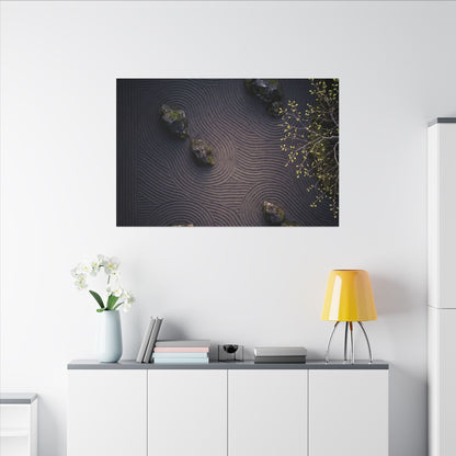 Dark Japandi Rock Garden in Dawn | Shadow Zen Canvas Art