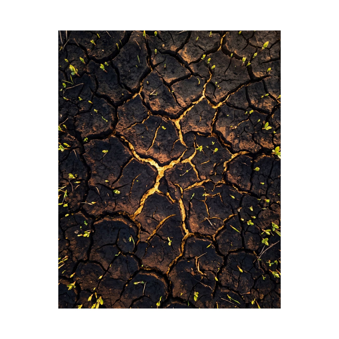 Golden Hour Cracked Earth Wall Art Print - Dark Japandi Seijaku