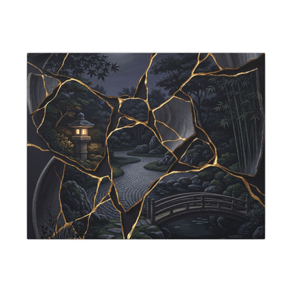 Kintsugi Moonlit Garden in Golden Hour | Gold Repair Canvas Art