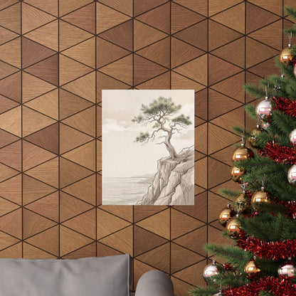 Neutral Pine Tree Wall Art Print - Minimal Line Japandi
