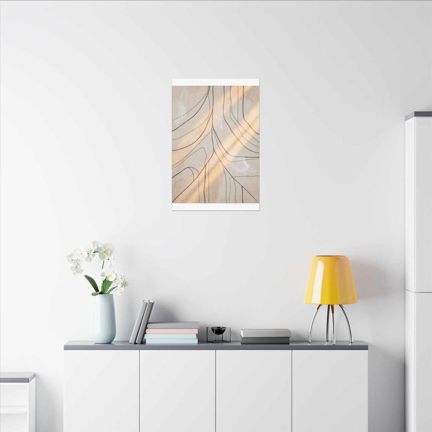 Shoji Screen Minimal Line Canvas Art | Warm Japandi Art