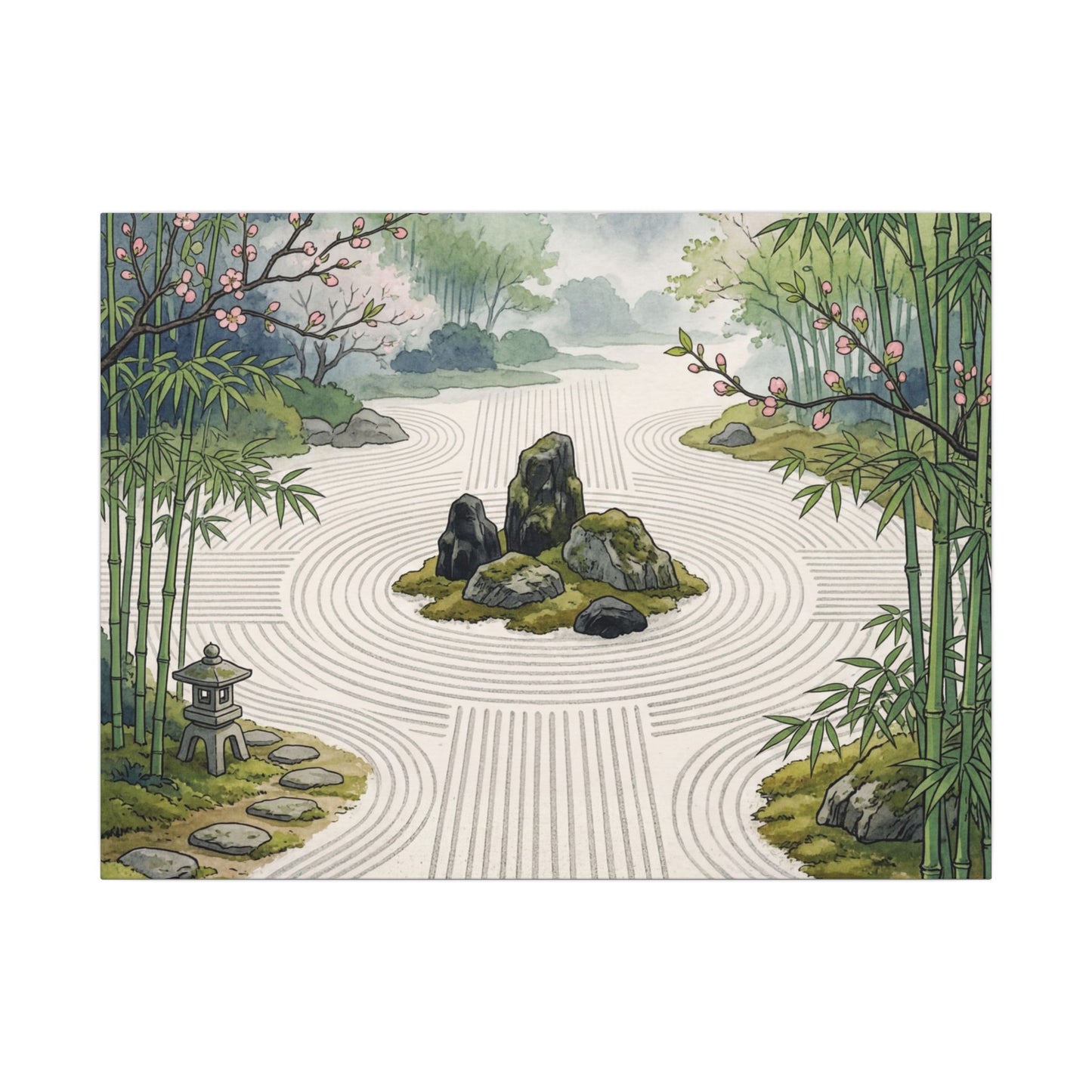 Tranquil Rock Garden Canvas Art - Ukiyo E Inspired Zen