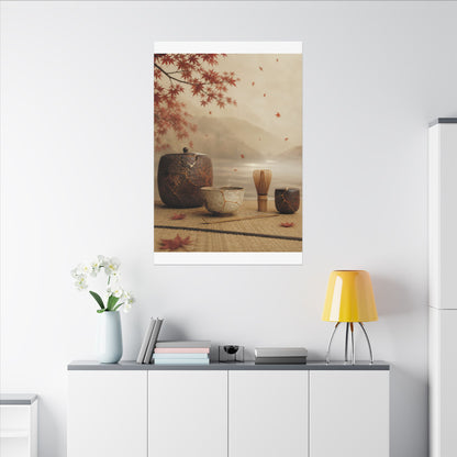 Tea Ceremony Canvas Art | Autumn Kintsugi Gold Vein Art