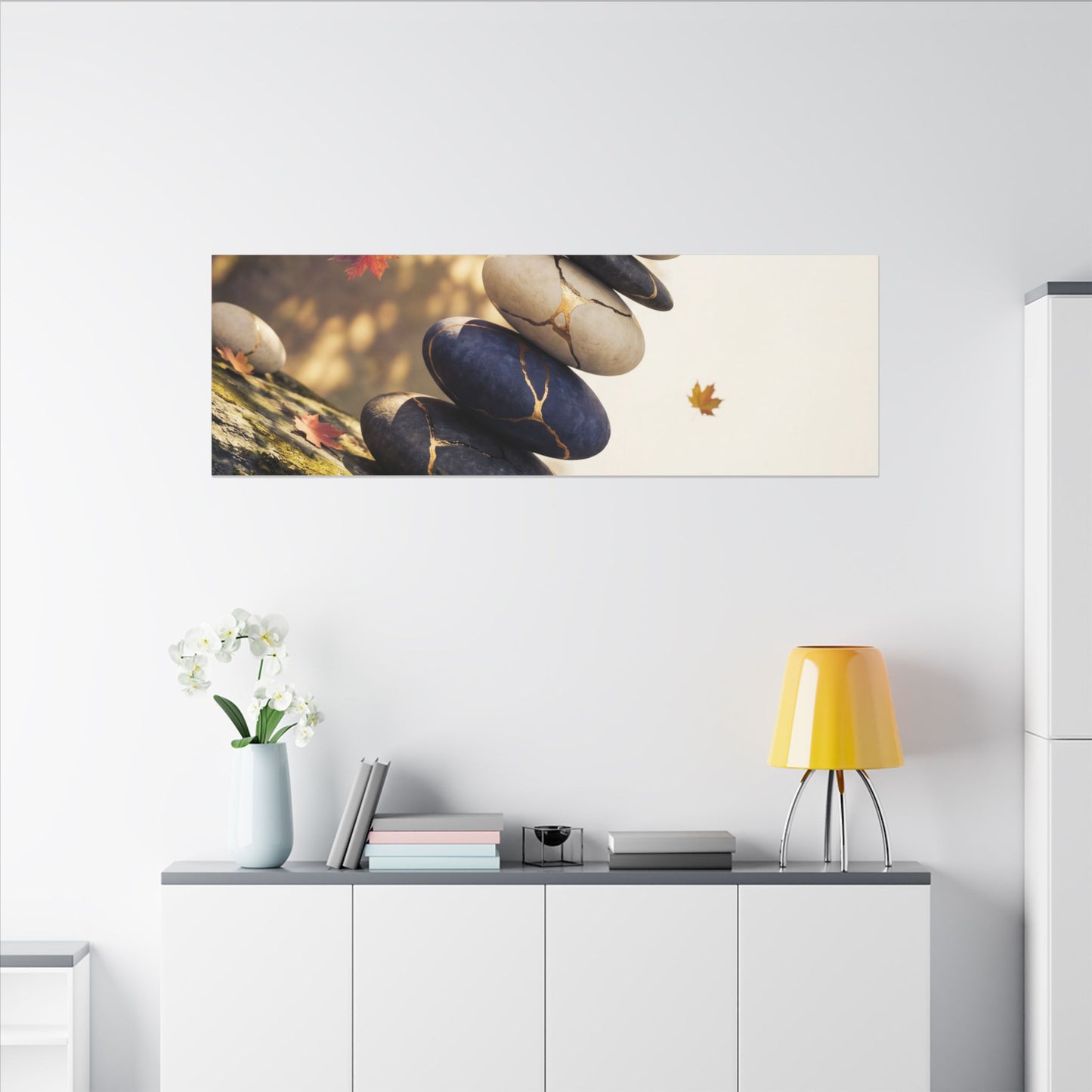 Ma River Stones Canvas Art - Kintsugi Gold Vein