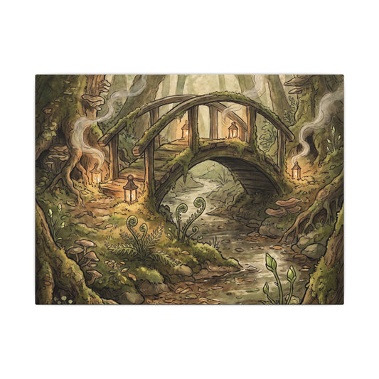 Candlelight Wooden Bridge Canvas Art - Cottagecore Seijaku