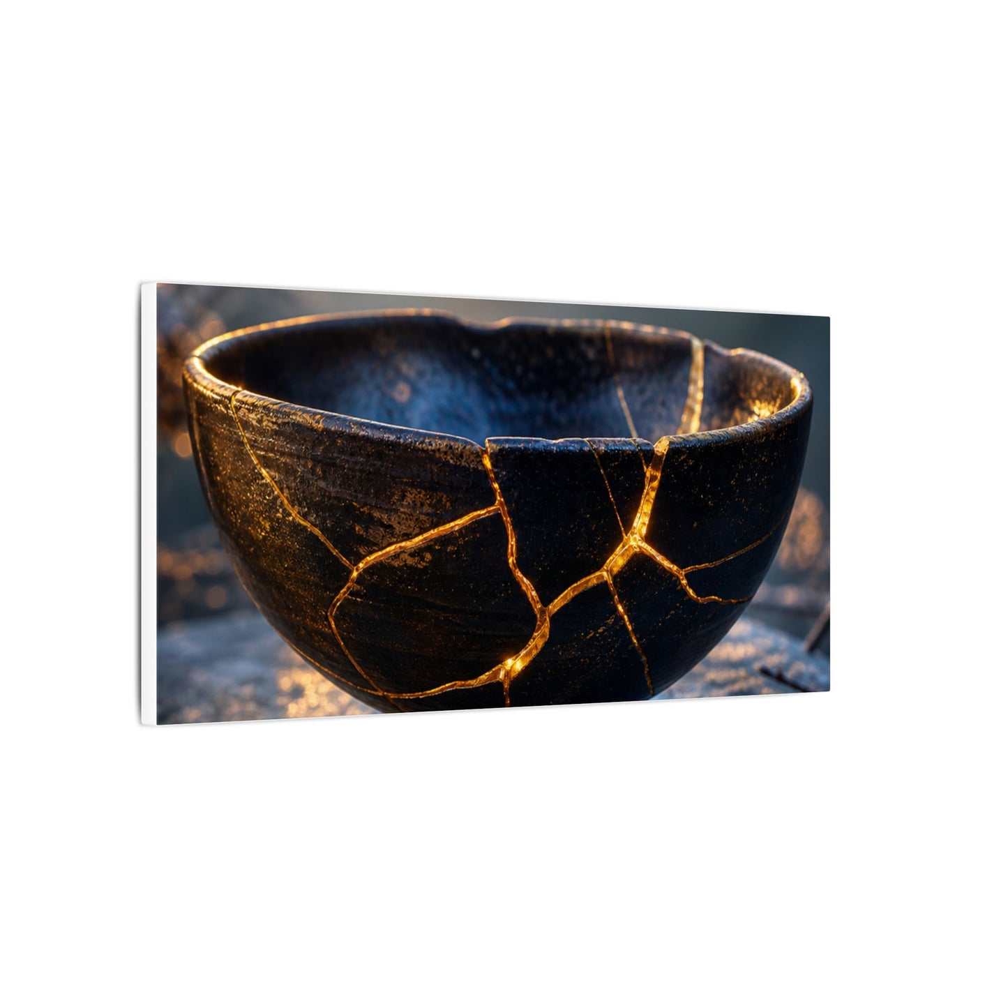 Ceramic Bowl Canvas Art | Winter Kintsugi Gold Repair Art