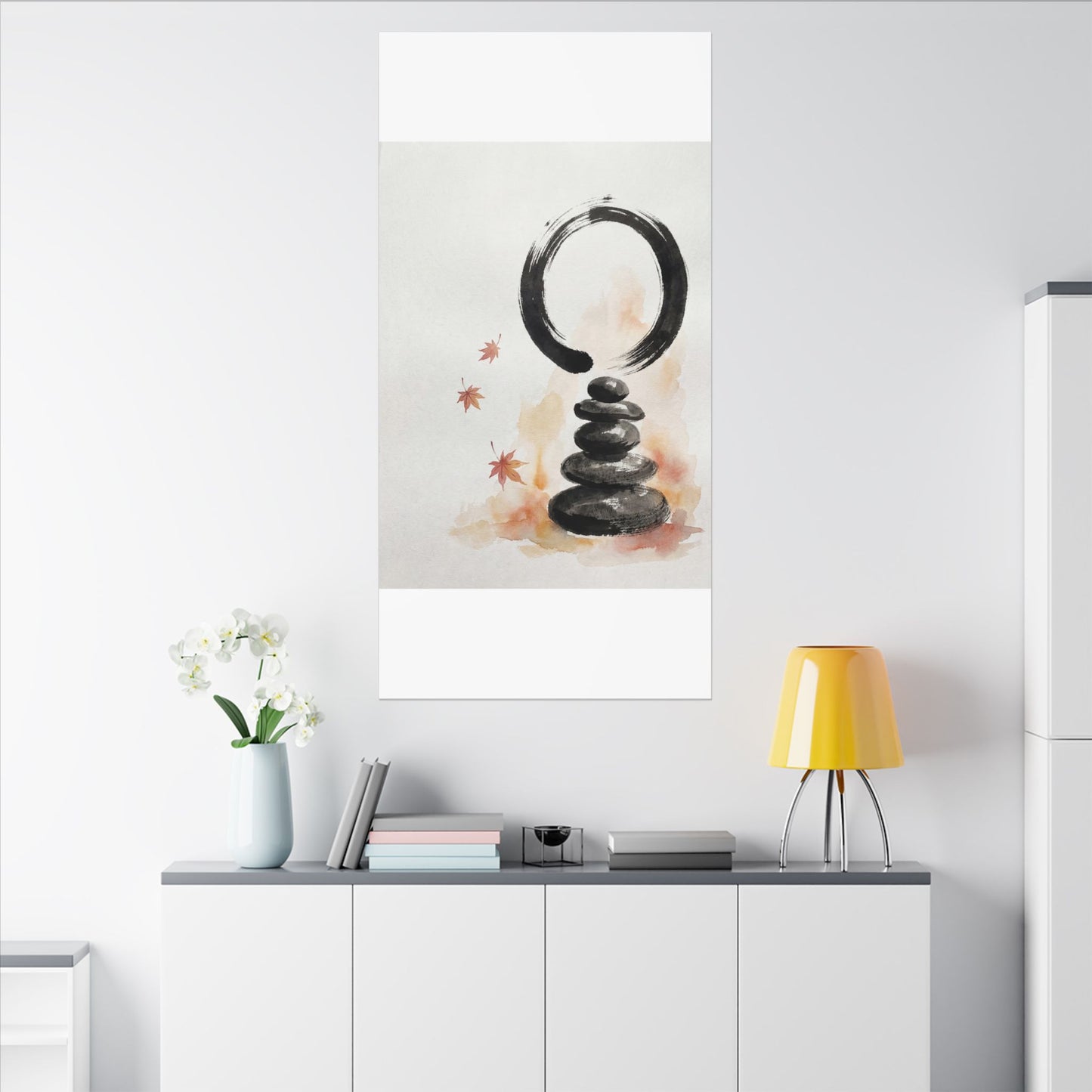 River Stones Canvas Art | Autumn Zen Enso Art