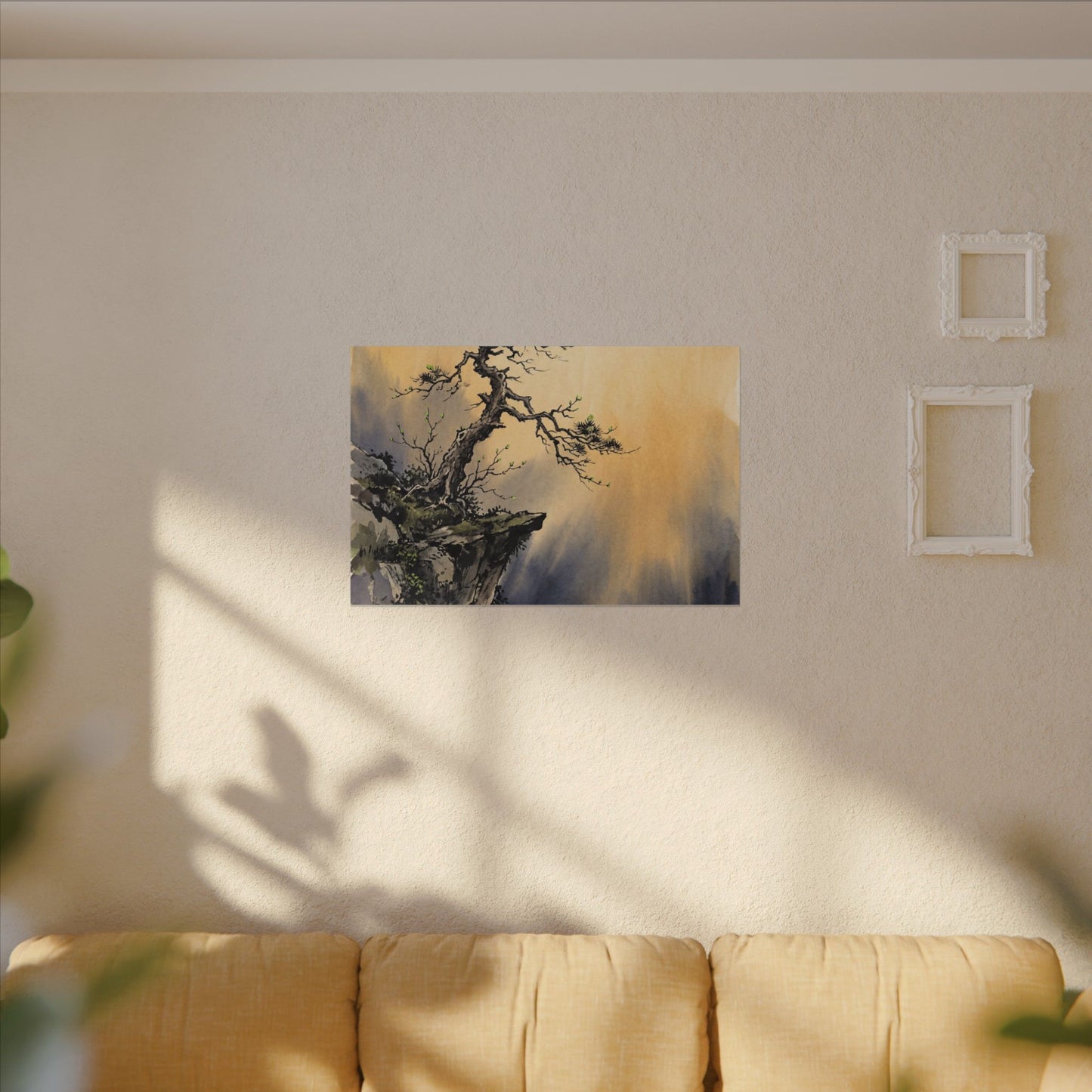 Zen Pine Tree in Golden Hour | Sumi E Canvas Art