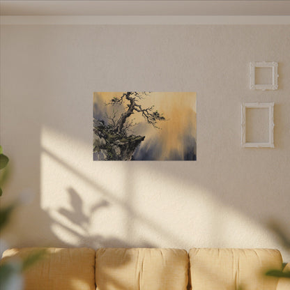 Zen Pine Tree in Golden Hour | Sumi E Canvas Art