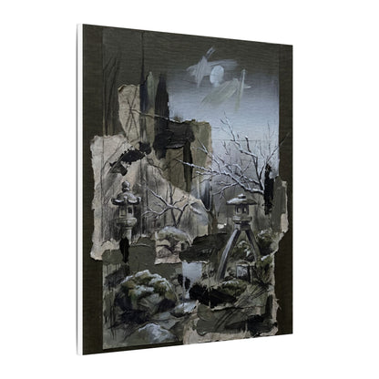 Winter Moonlit Garden Dark Texture Canvas Art | Moody Decor