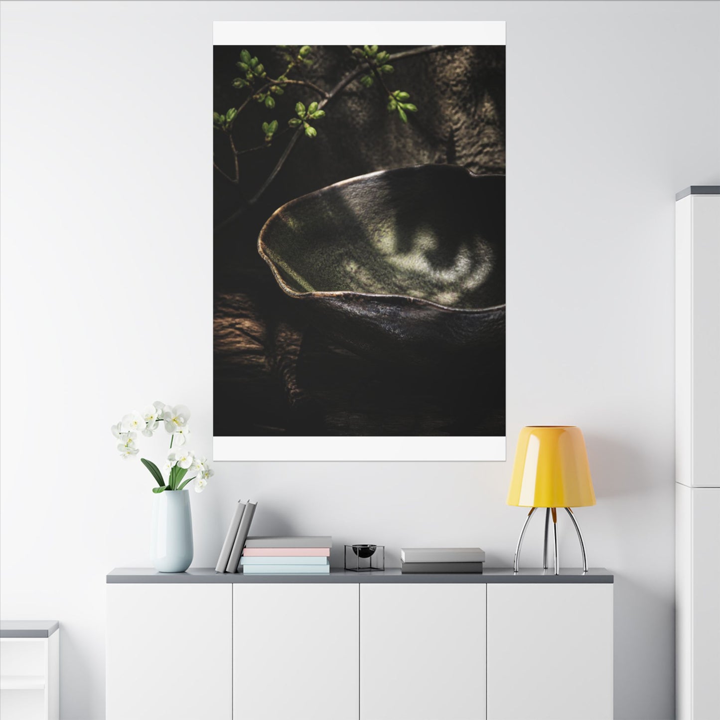 Sophisticated Ceramic Bowl Canvas Art - Dark Texture Dark Japandi