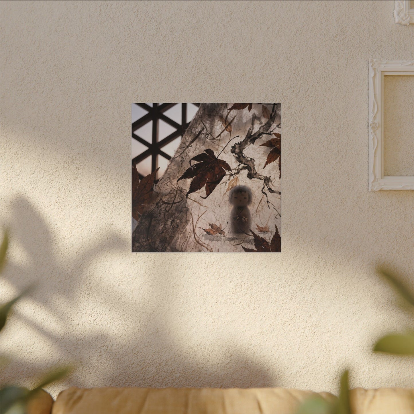 Shoji Screen Autumn Canvas Art | Dark Japandi Atmospheric Design