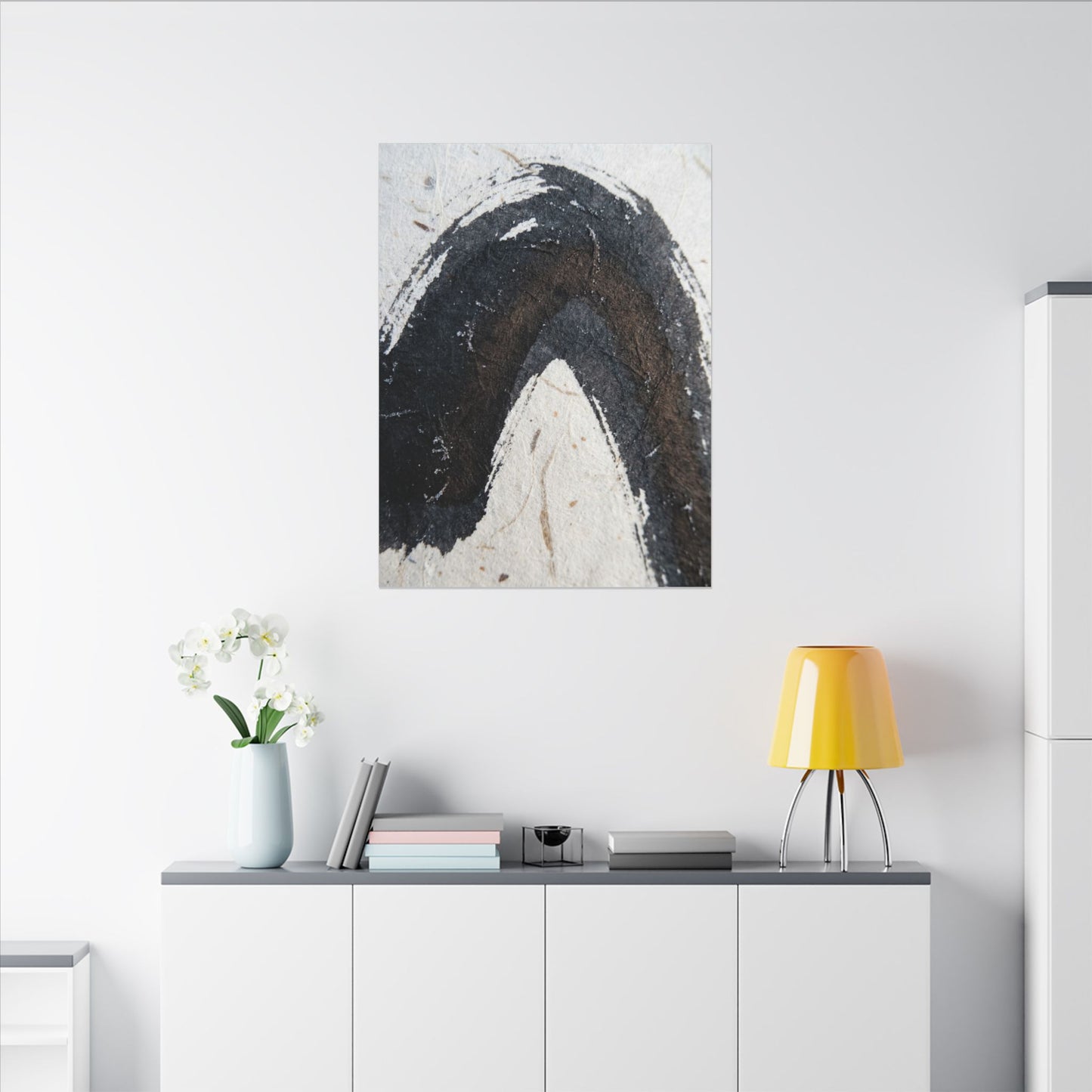 Moody Ink Brushstroke Canvas Art - Moody Minimal Dark Japandi