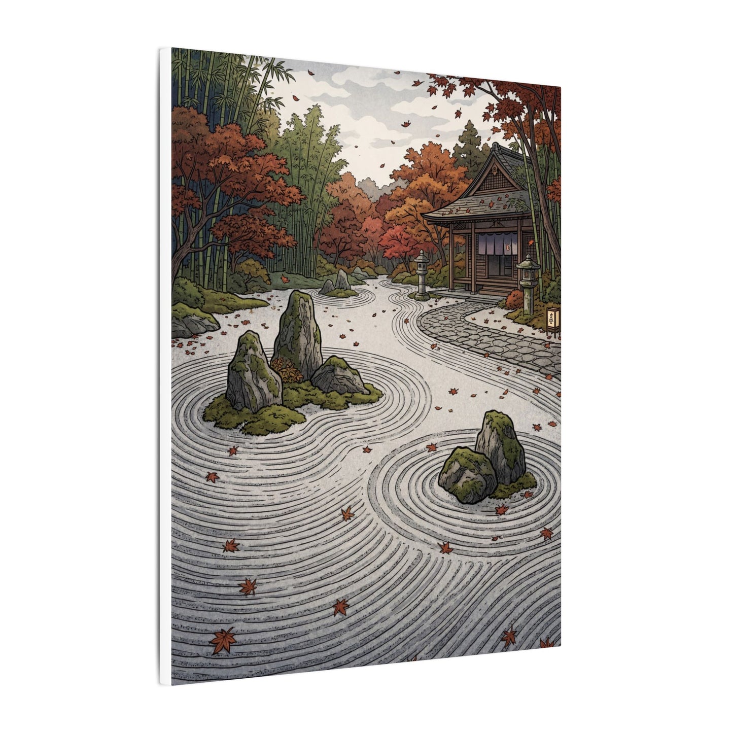 Autumn Rock Garden Ukiyo E Inspired Canvas Art | Peaceful Decor
