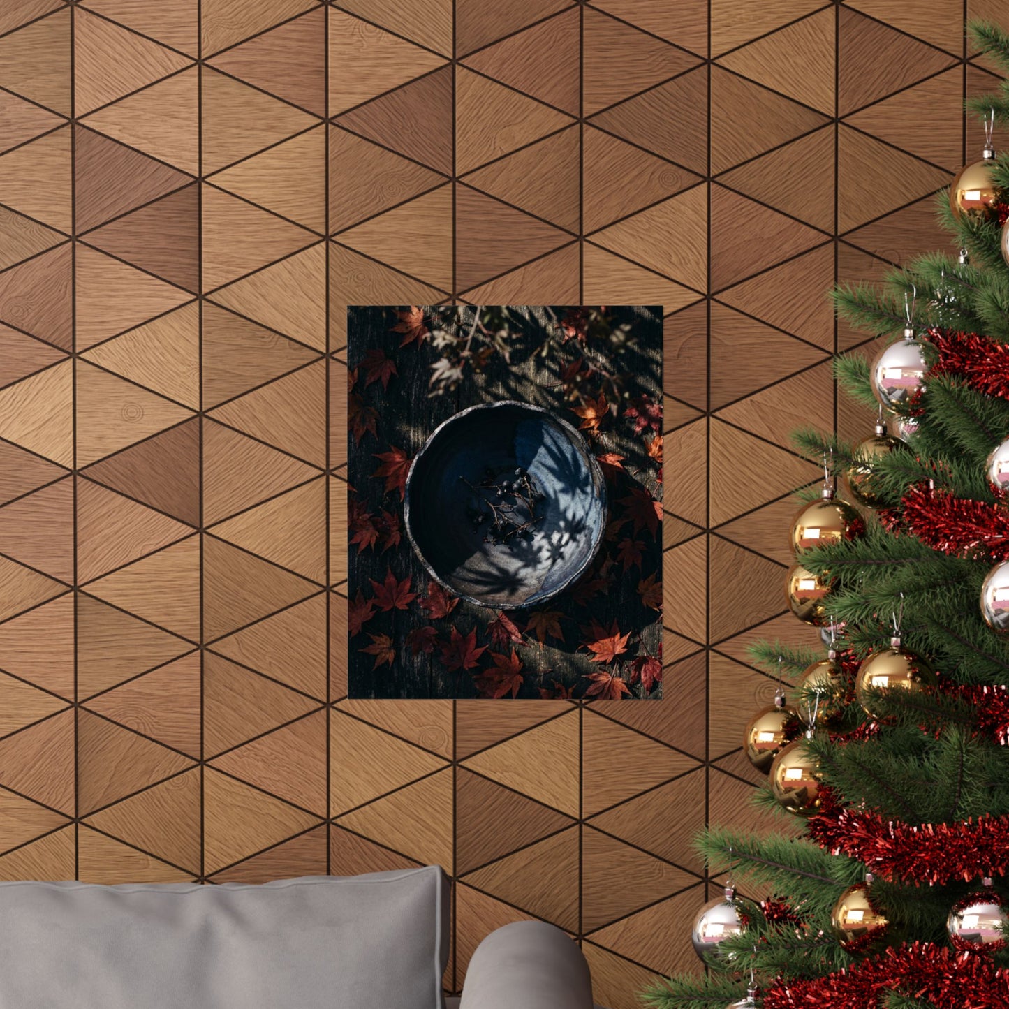 Kanso Ceramic Bowl Wall Art Print - Dark Japandi Shadow Zen