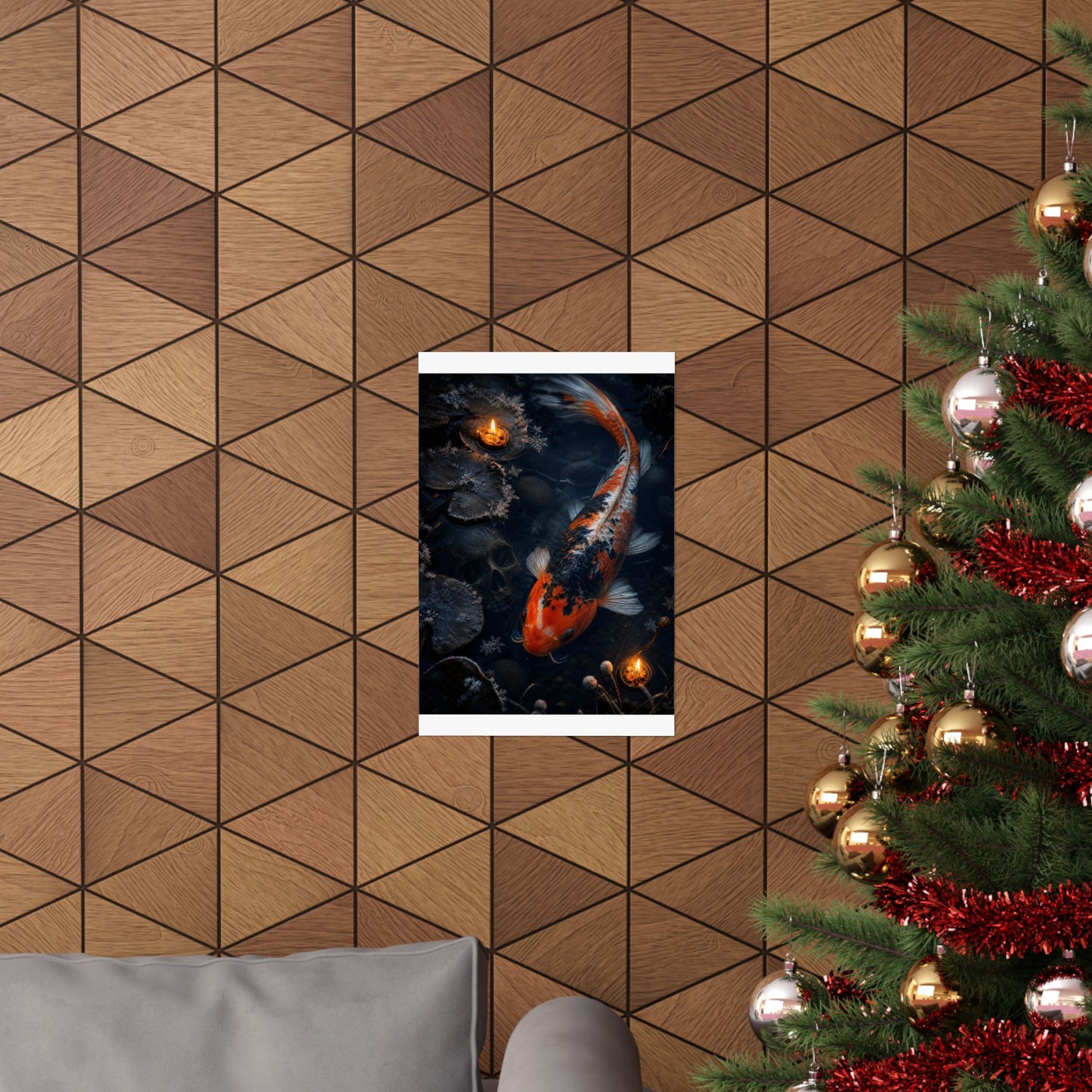 Candlelight Koi Pond Wall Art Print - Dark Japandi Datsuzoku