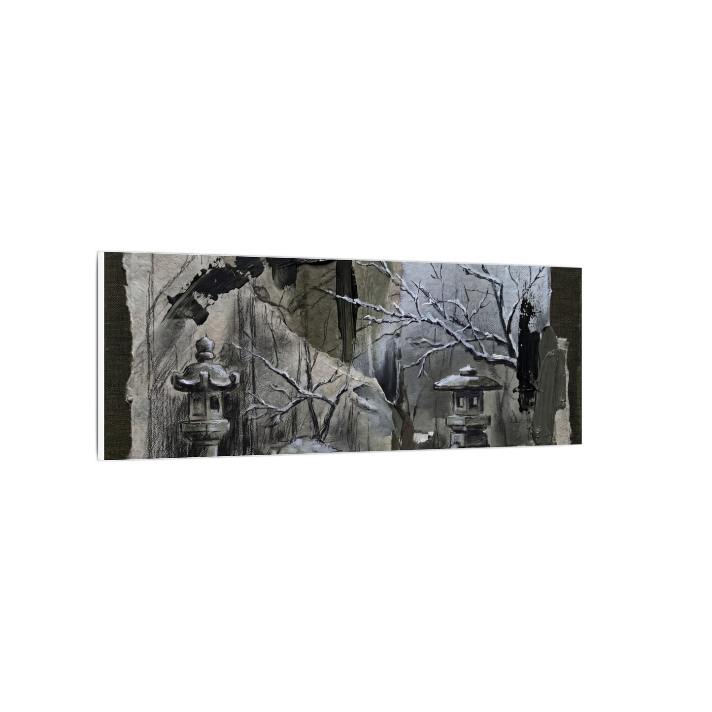 Winter Moonlit Garden Dark Texture Canvas Art | Moody Decor