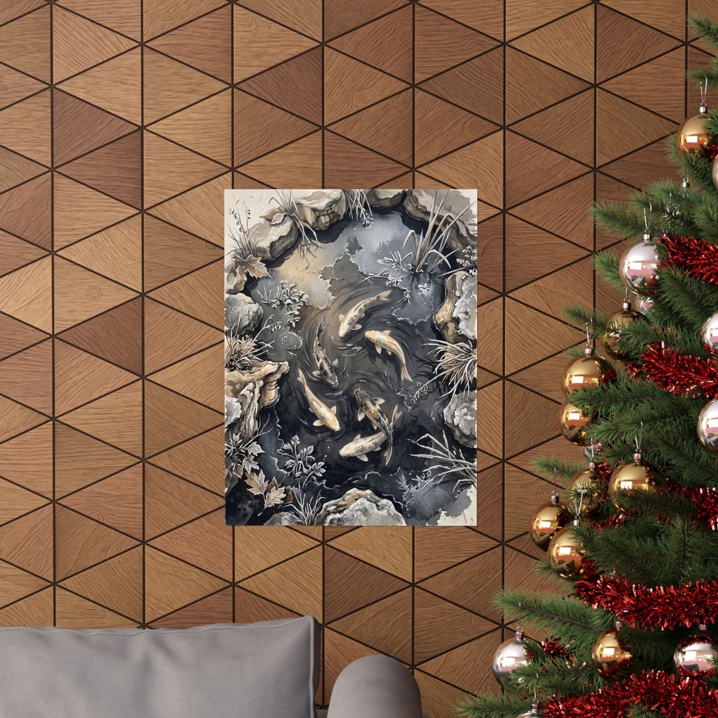 Golden Hour Koi Pond Wall Art Print - Japandi Fukinsei